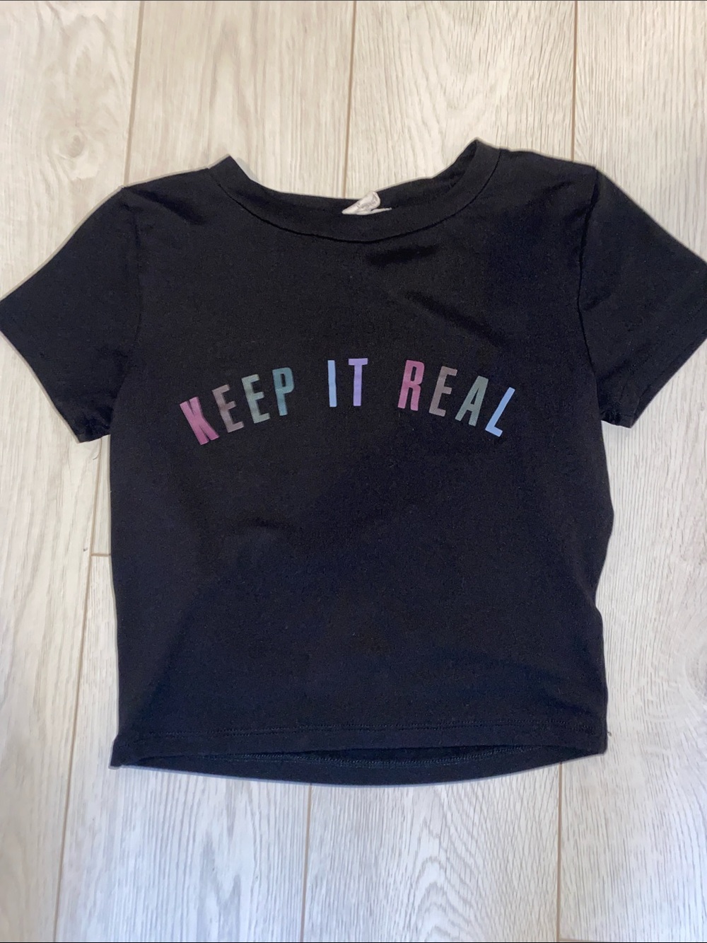 Streetwear Society Black Tee Crop with Multicolor 'KEEP IT REAL'